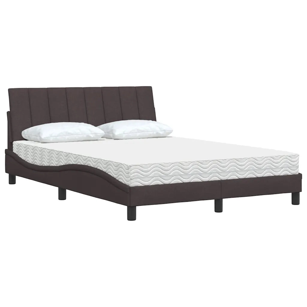 Letto con Materasso Hanko Marrone Scuro 140x190cm Tessuto 3310527