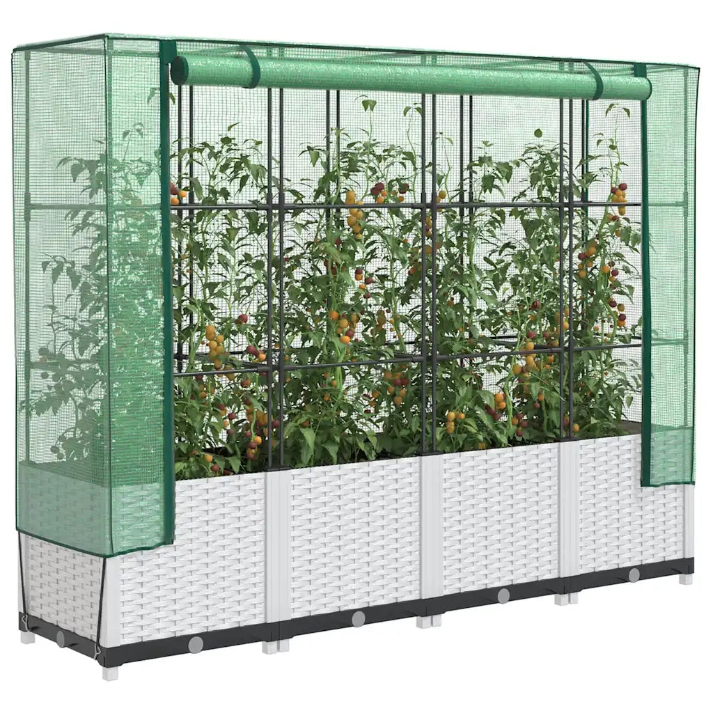 Fioriere | Cassetta per fiori | Letto Rialzato con Copertura Serra Effetto Rattan 160x40x138 cm