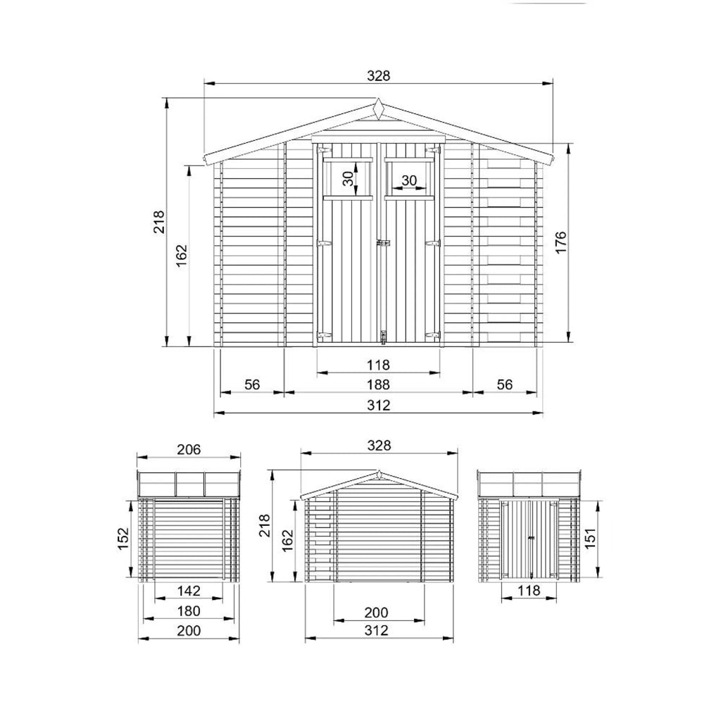 TIMBELA M389+M389G Casetta da Giardino in Legno - 3,53 + 0,97+0,97 m2