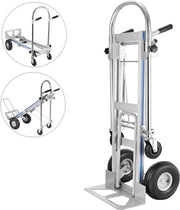 Carrello a Mano 3 in 1 - Alluminio - Due 10 pollici Pneumatici e Due 5 pollici Ruote - 1 Paratia - per Casa, Industria, Ufficio, Scuola, Laboratorio, Magazzino, Fabbrica, Trasporto - Argento