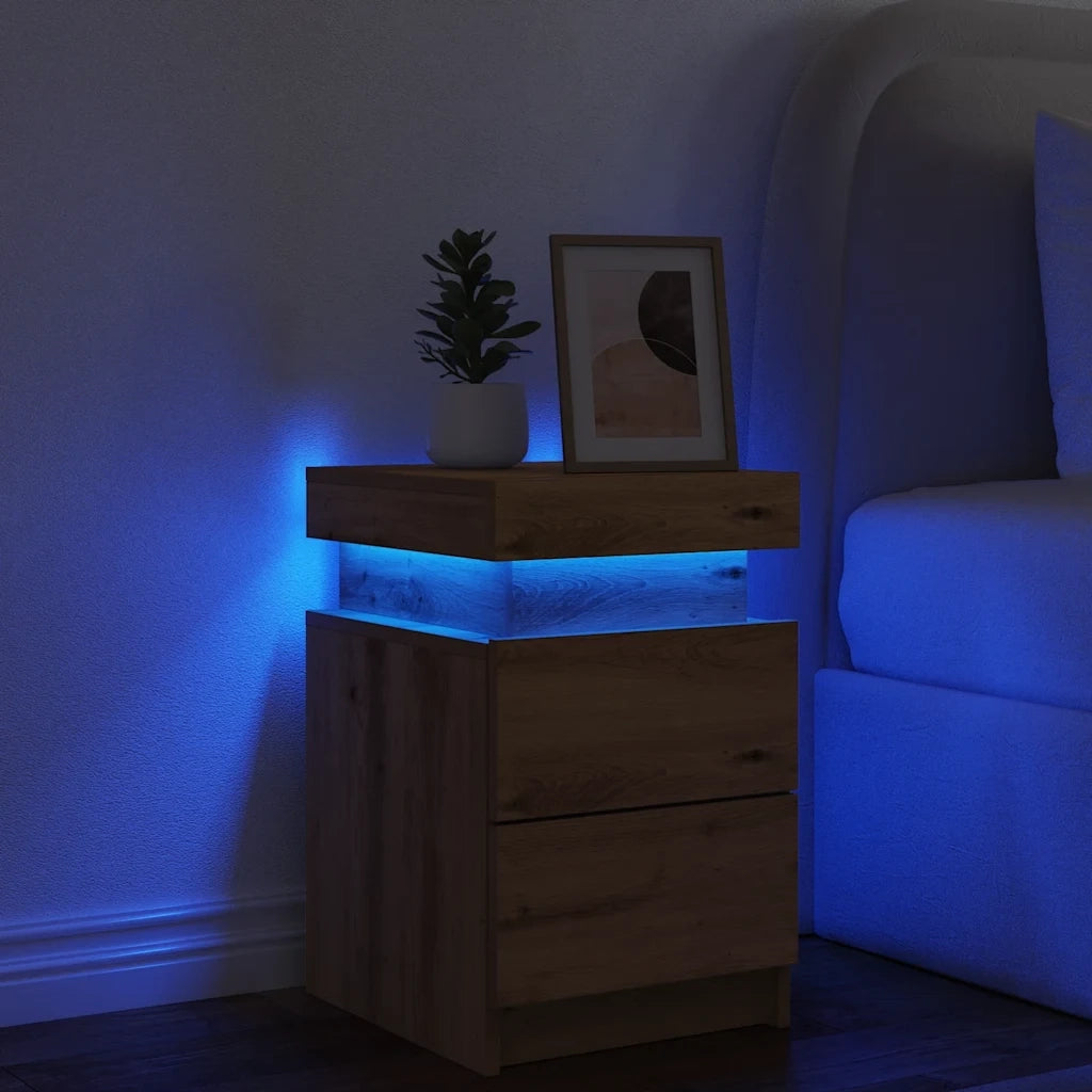Comodino con LED Rovere Artigianale 35x39x55 cm in Truciolato