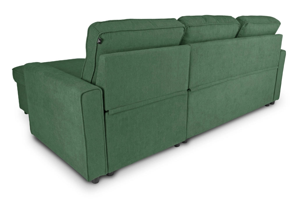 Divano letto angolare con contenitore, divano con chaise longue verde abete - Kennedy - DL-KE38CL