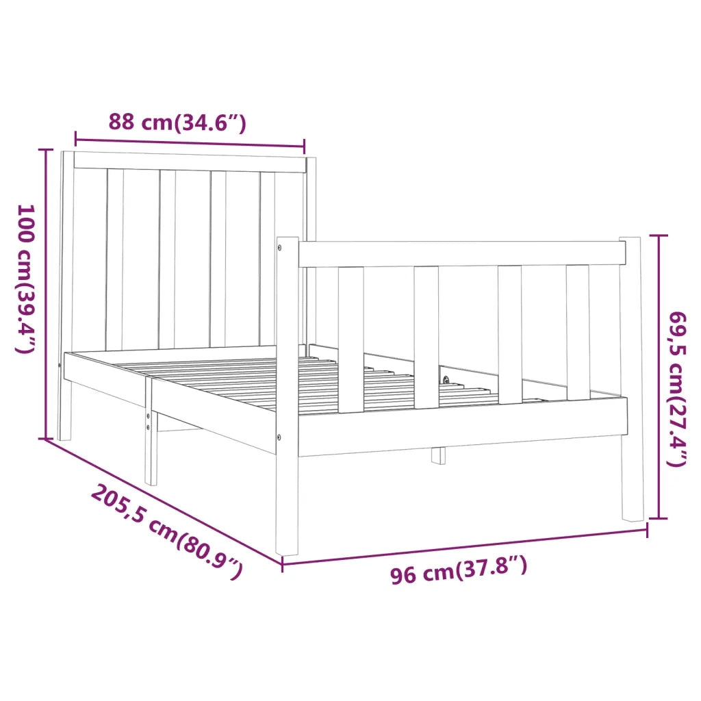 Giroletto senza Materasso-Struttura Letto 90x200 cm in Legno Massello di Pino 974387