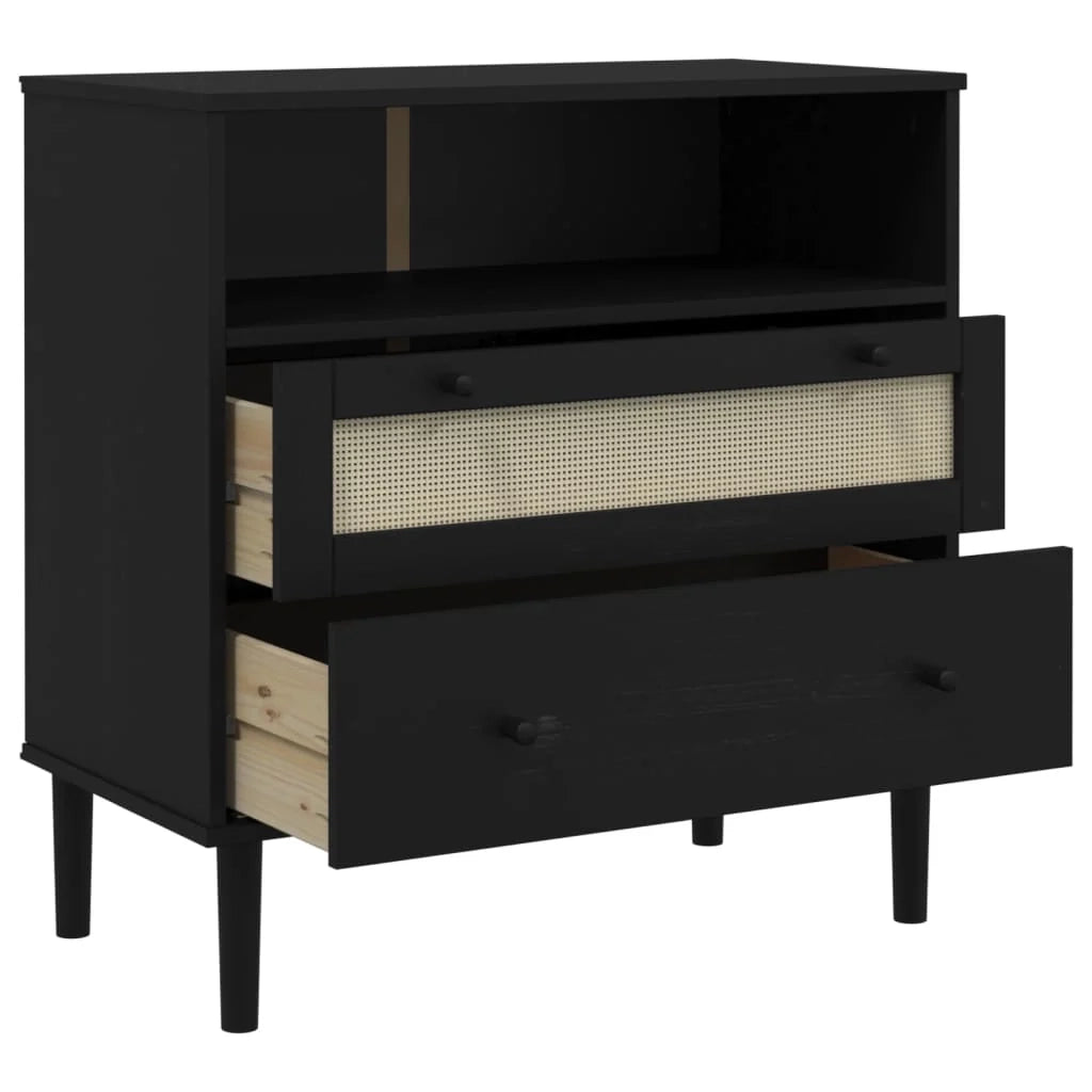 Buffet credenza cassettiera armadio mobile contenitore organizer per cucina soggiorno salotto effetto rattan 80 x 40 x 80 cm legno massello di pino nero 02_0036239