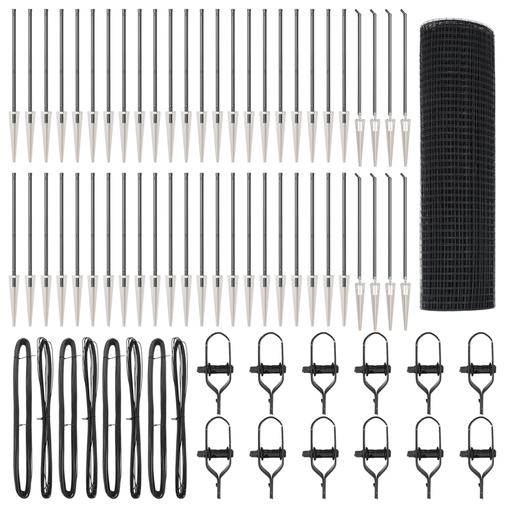Recinzione in Filo Saldato con 13 Picchetti Grigio 0.5x100 m Acciaio