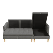 Divano angolare reversibile 3 posti con contenitore e chaise longue intercambiabile in tessuto grigio