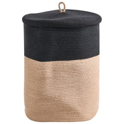 Cestino in tessuto di cotone bianco sporco con accessori per la conservazione del coperchio boho