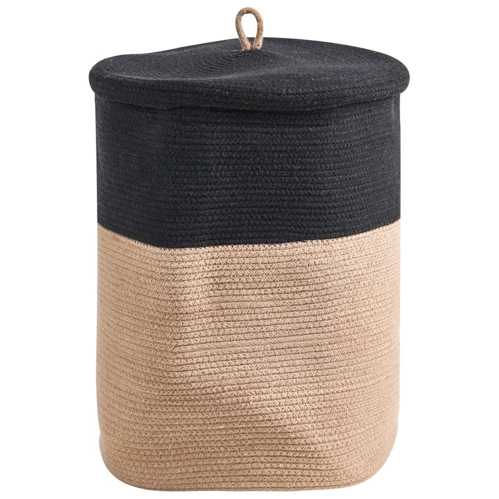 Cestino in tessuto di cotone bianco sporco con accessori per la conservazione del coperchio boho