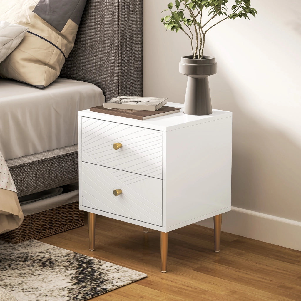 Comodino con 2 cassetti ¨C Xylo ¨C bianco metallo 40x35x50 cm
