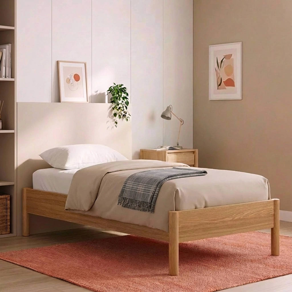 Letto con rete a doghe 90x190cm decorazione legno, marrone naturale