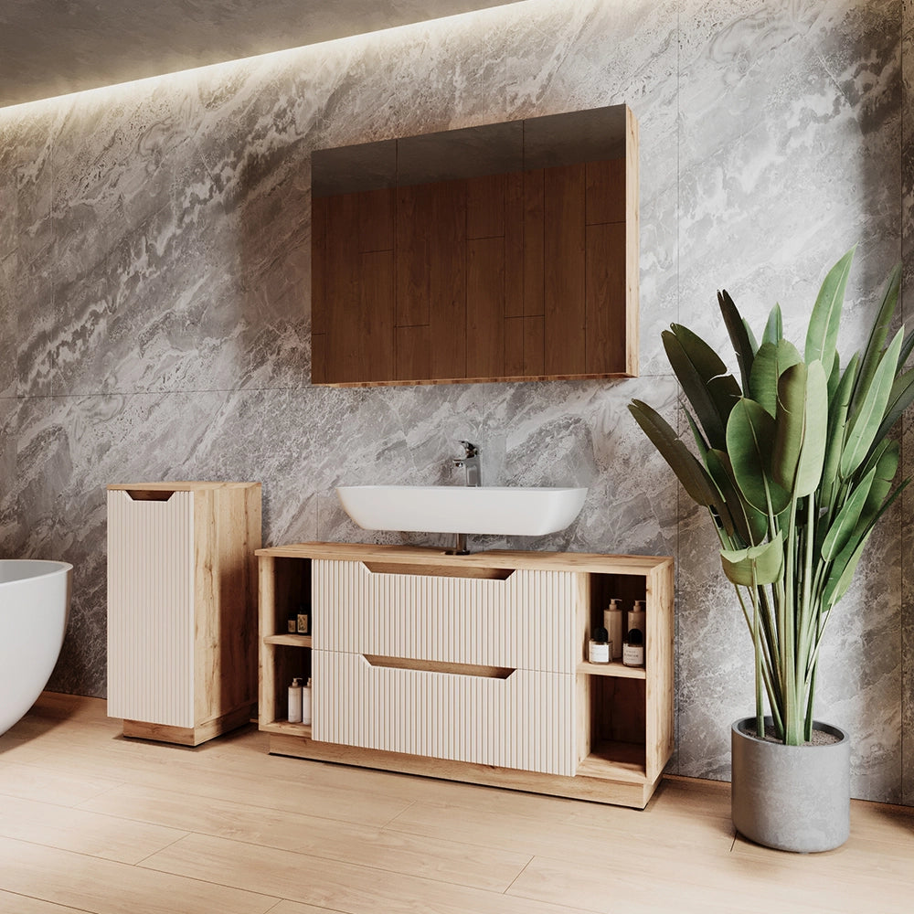 Vicco Set di mobili da bagno Rovere/cashmere a righe 3 parti
