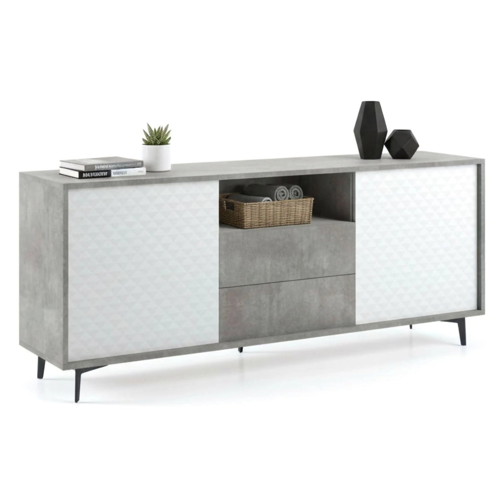 Madia Azis, Credenza 3 Ripiani Made in Italy, 184x45x77h cm Bianco