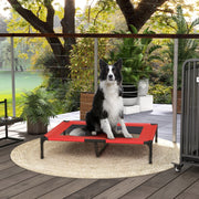 Carrello pieghevole letto rialzato per cani con telaio in metallo e tessuto oxford rosso 92 × 76 × 18 cm