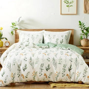 Set di coperte da letto 200 x 200 cm - Copertina da letto con chiusura a riti - 2 cuscini da letto 80 x 80 cm - Disegno bohemien fiori/foglie - Certificato ÖkoTex - Microfibra morbida e respirante