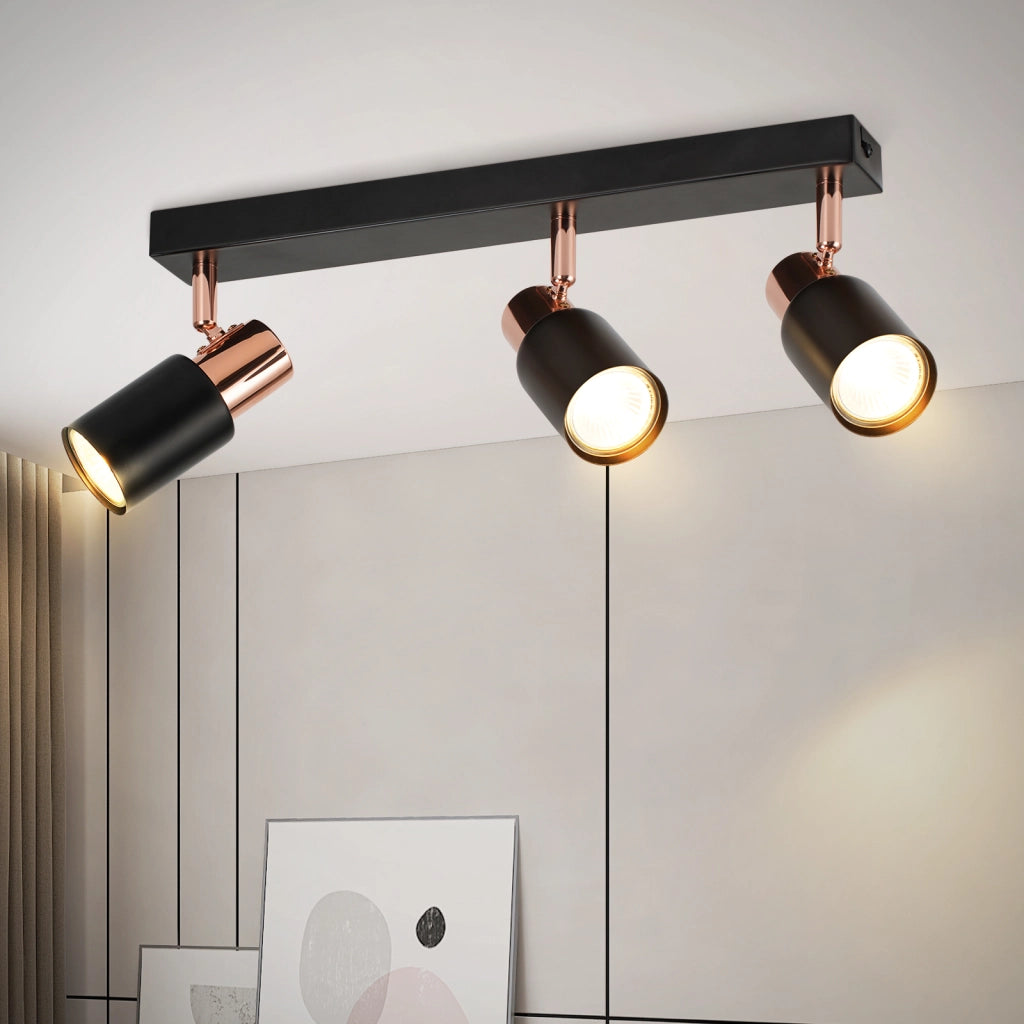 ZMH Faretto da soffitto 3 fiamme GU10 orientabile 355° nero Moderno