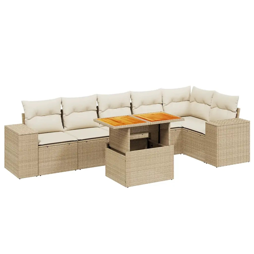 Set Divani da Giardino 7 pz con Cuscini Beige in Polyrattan 3272647