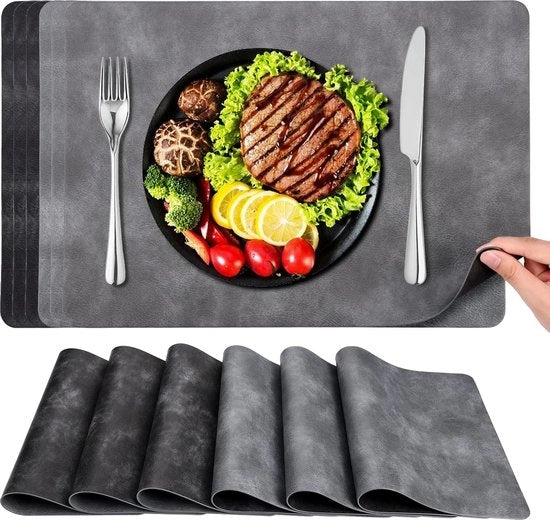 Set di 6 piatti di panno in gomma - Bicchierino - Impermeabile - Antiscivolo e termoresistente - Per casa, ristorante, hotel - 43 x 30 cm - Nero