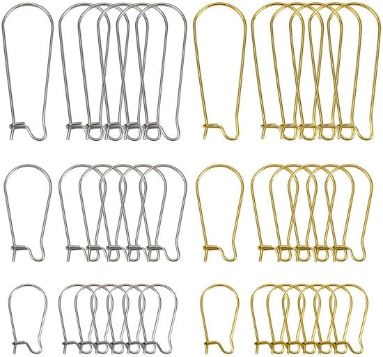 Orecchini a pendente in acciaio inossidabile - 60 pezzi - Anelli per orecchini dorati/argentati - 20/25/30 mm - Maniglia di sicurezza - Accessori per gioielli