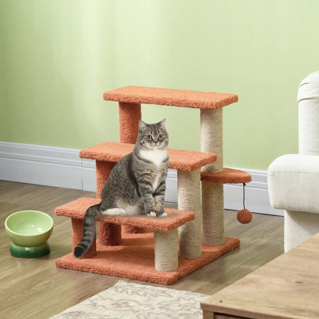 Scaletta per Gatti 3 Gradini con Palla ¨C zephmum ¨C 45x40x48cm Marrone