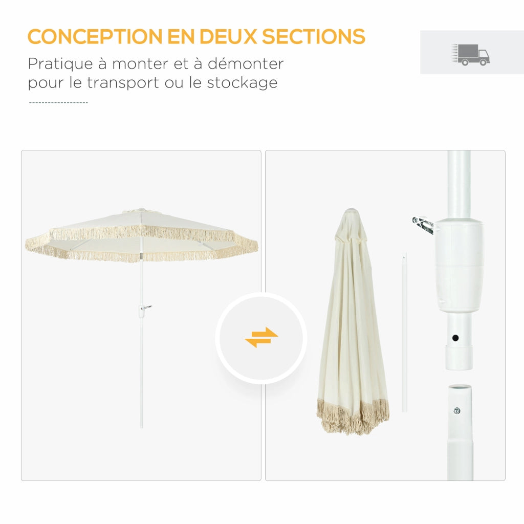 Ombrellone da giardino inclinabile con frange e manovella ¨C zephmum ¨C ? 265x245 cm Bianco
