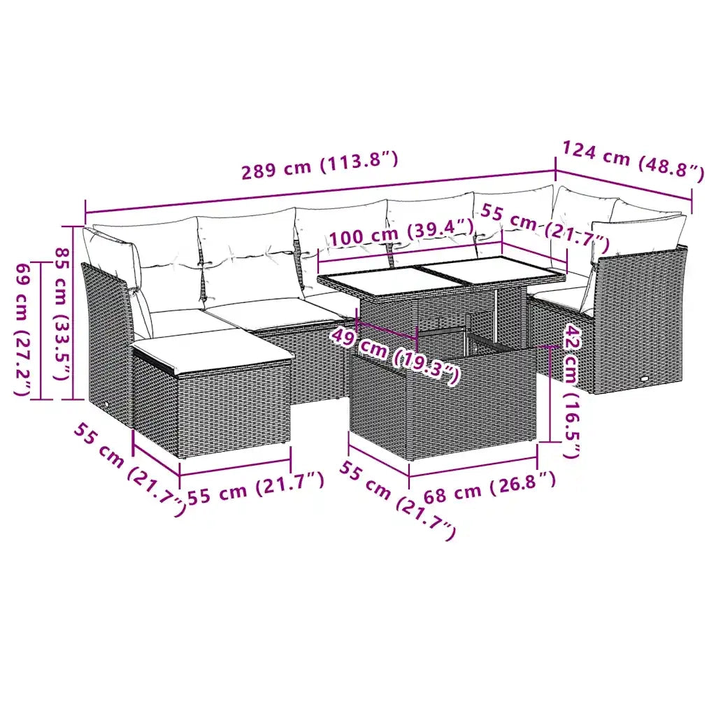 Set Divani da Giardino con Cuscini 8 pz Nero in Polyrattan 3266746