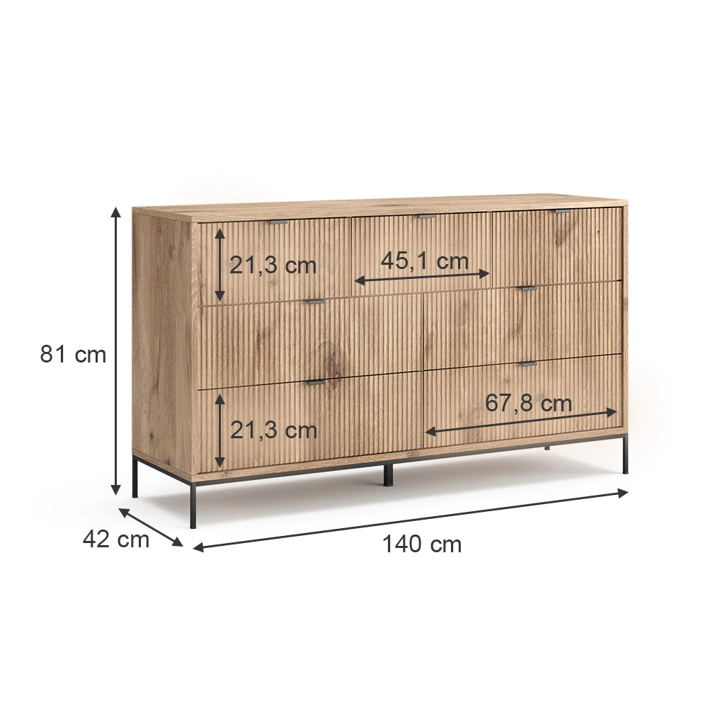 Vicco Credenza Quercia vichinga 42 x 81 cm con 7 cassetti