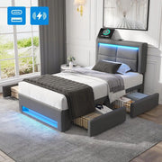 Letto imbottito singolo - Xylo - 90x200 cm - Grigio - USB LED