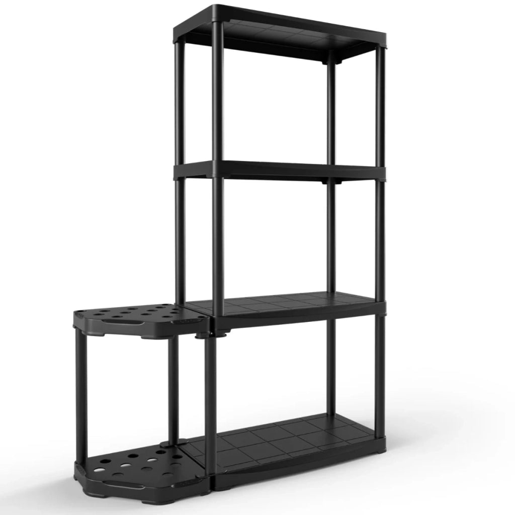 Scaffale portaoggetti a 4 ripiani 89 x 30 x 133 cm con portautensili extra-resistente stile moderno polipropilene nero 20_0020098