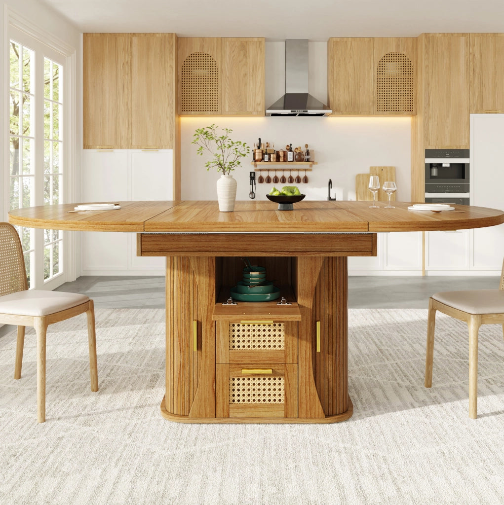 Tavolo da pranzo estensibile 118x118x77.1 cm con spazio contenitore; MDF; naturale