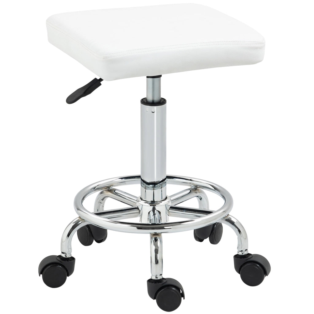 Sgabello Girevole Ajustable con Seduta Imbottita e Ruote ¨C zephmum ¨C 34x34x50-66 cm Bianco