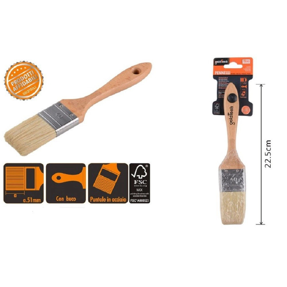 Trade Shop - Pennello Piatto 22.5 Cm Con Manico In Legno Setole Morbide Pittura Vernice 90204 -