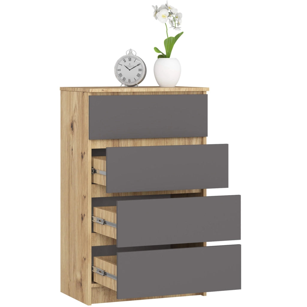 Cassettiera AKORD K60 Cassettiera Quercia Artisan 60 cm 4 cassetti inserto frontale Grigio Grafite 60x40x99 cm