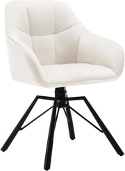 Sedia per Sala da Pranzo Girevole a 360°, Sedia da Cucina Imbottita con Gambe in Metallo, Poltroncina in Velluto per Camera da Letto, Soggiorno, Crema, BH365cm-1
