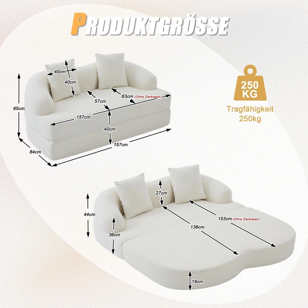 Divano letto ¨C Minimal ¨C 2 posti, beige, tessuto chenille, con cuscini