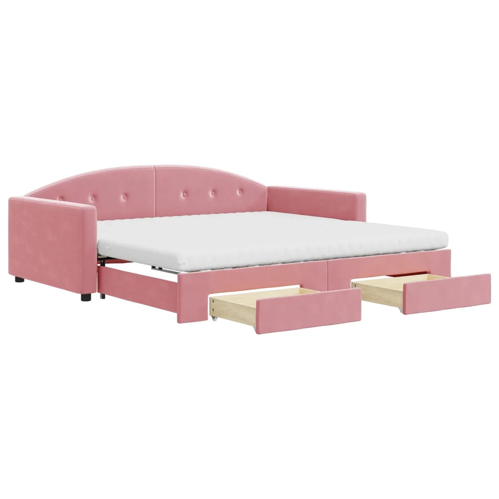 Divano Letto Estraibile con Cassetti Rosa 100x200 cm Velluto 3197383