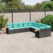 Set Divani da Giardino 10pz con Cuscini in Polyrattan Nero