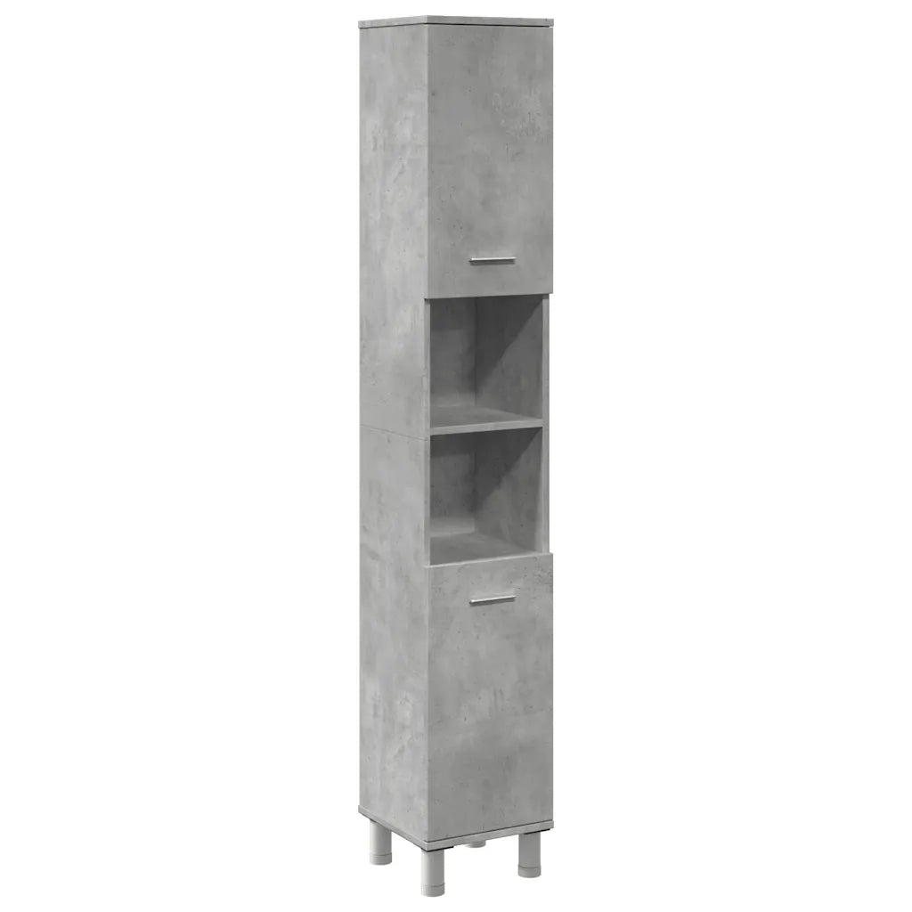 vidaXL Mobile da Bagno Grigio Cemento 30x30x179 cm Legno Multistrato