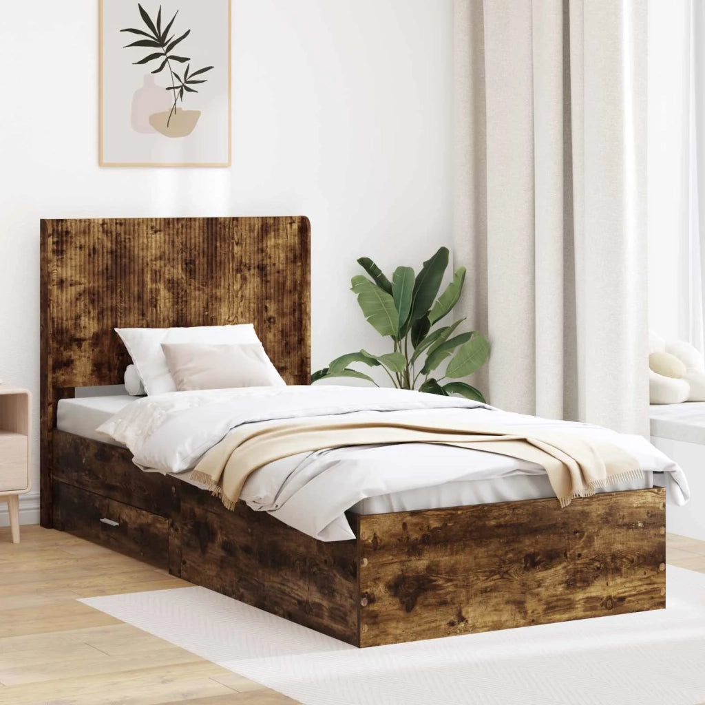Struttura del letto con stoccaggio e testata Rovere Fumo 3414169