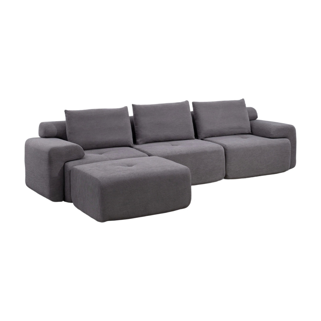 Divano angolare modulare - con chaise longue e seduta profonda - in tessuto grigio scuro