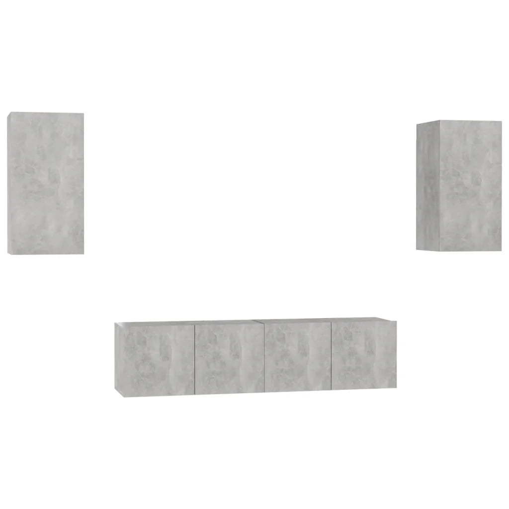 Set di mobili da 4 pezzi tra cui armadio credenza mobile TV televisore per soggiorno camera da letto salotto legno ingegnerizzato grigio 02_0024705