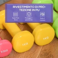 Set Manubri Pesi per Braccia con Valigetta, 6 Manubri da 0.5kg 1kg 1.5kg Acciaio e Rivestimento PU, Rosso Giallo e Verde