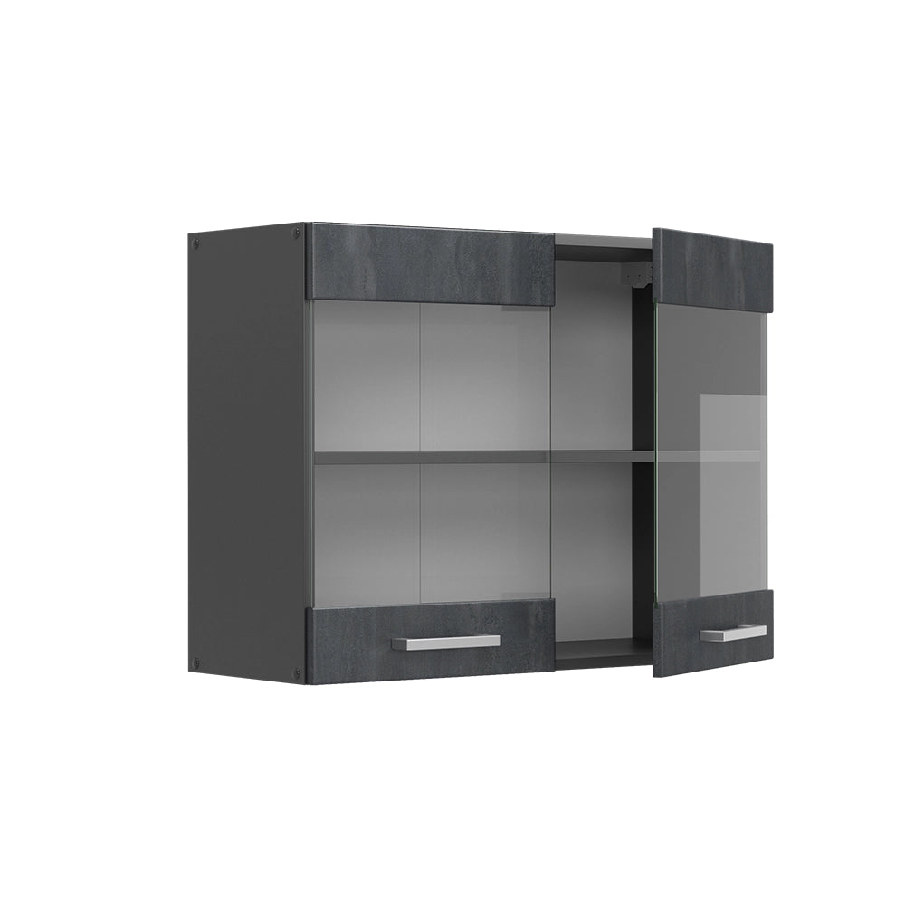 Vicco Mobile da cucina in vetro Calcestruzzo nero 80 cm