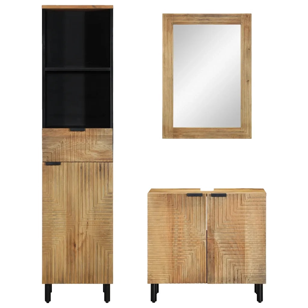 Set Mobili da Bagno 3pz Marrone in Legno Massello di Mango 3310007
