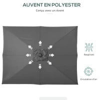 Ombrellone da Giardino Rettangolare Inclinabile con Pannello LED Solare in Acciaio e Poliestere ad Alta Densità, Grigio