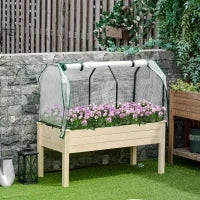 Letto per Orto in Cassetta con Serra da Giardino, Portapiante da Esterno in Legno e PE per Fiori e Verdure, 121x55x117cm