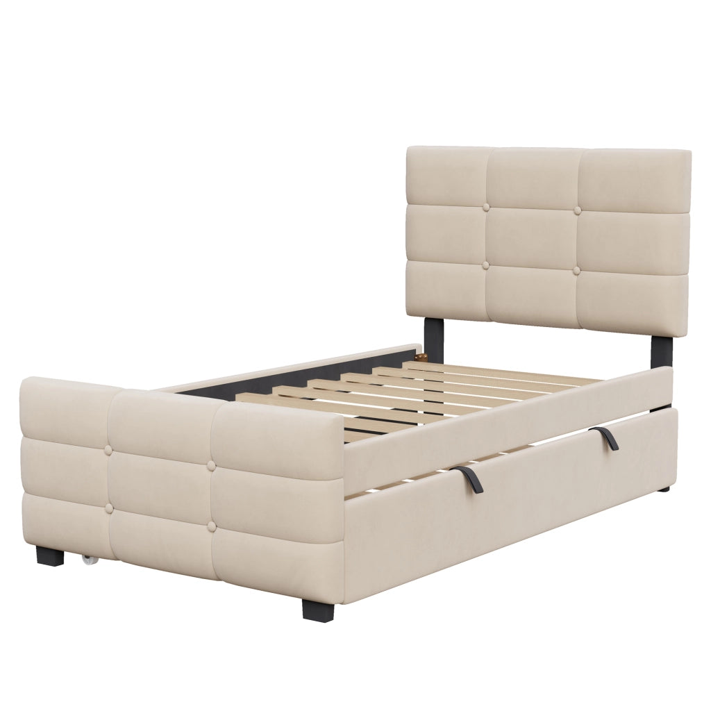 Letto imbottito 90 x 190 cm beige velluto compatibile con la pelle letto extra letti per bambini giovani e ospiti