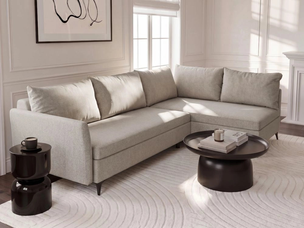 Divano Letto Angolare a 3 Posti Sinistro in Tessuto Beige con Contenitore per Soggiorno Koge