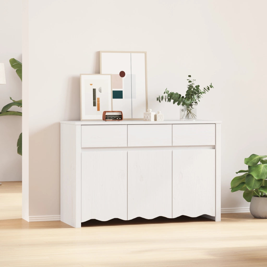 Credenza "DRAMMEN" Bianca 114x43x75,5 cm in Legno Massello di Pino
