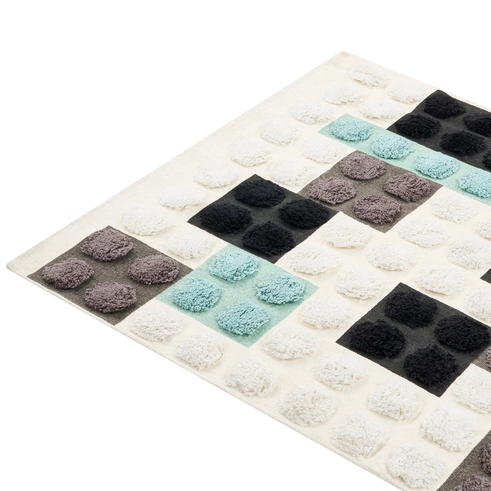 Tappeto per bambini in cotone bianco e multicolore, 90 x 130 cm, tuftato, di forma rettangolare