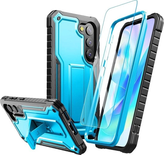 Case schoccorientato per Samsung S23 5G full body con schermi protettivo e kickstand - blu